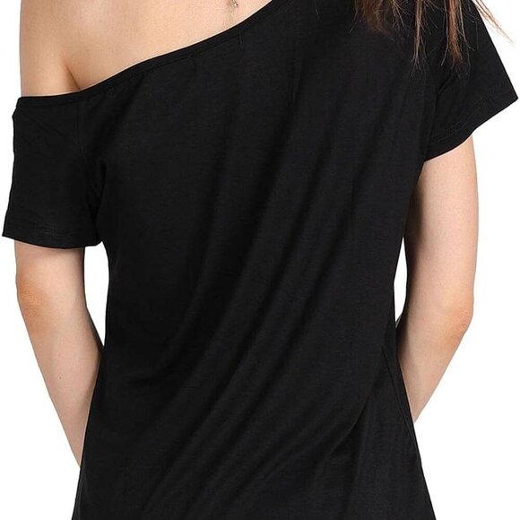 Women’s Plus Size Lips Print Off Shoulder T-Shirt Cotton Spandex Casual - Picture 4 of 8